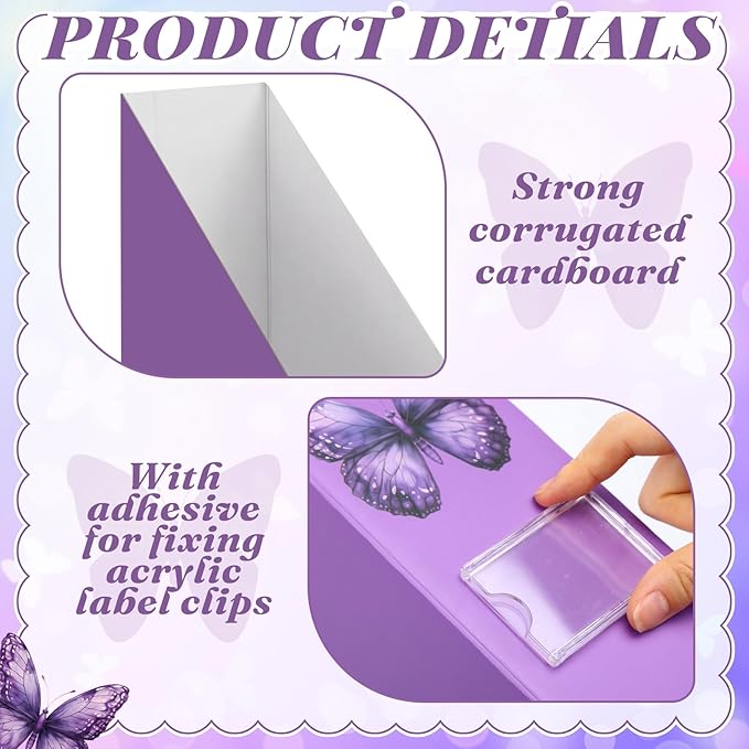 AmazingSpark Set of 4 Purple Butterfly Magazine Holder Decorative Foldable Magazine Storage Boxes with Acrylic Label Holders Coquettish Boho Organizer for Office Home Organization Storage