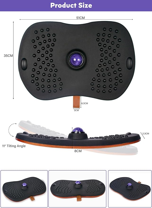 Balance Board for Standing Desk with Massage Ball, Anti-Slip Wobble Board for Office & Home, 360° Rotation Wooden Core Mat for Foot Pain Relief & Anti-Fatigue, Supports 300 lbs