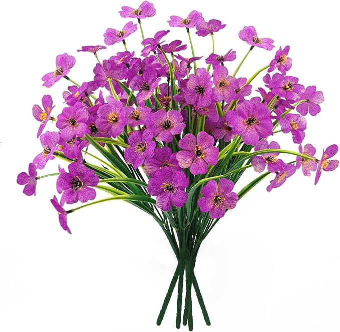 MACTING Artificial Flowers for Outdoors Fake Spring Flowers UV Resistant No Fade Plastic Faux Flowers for Hanging Planters Garden Patio Porch Window Home Indoor Outside Summer Decorations (Purple)