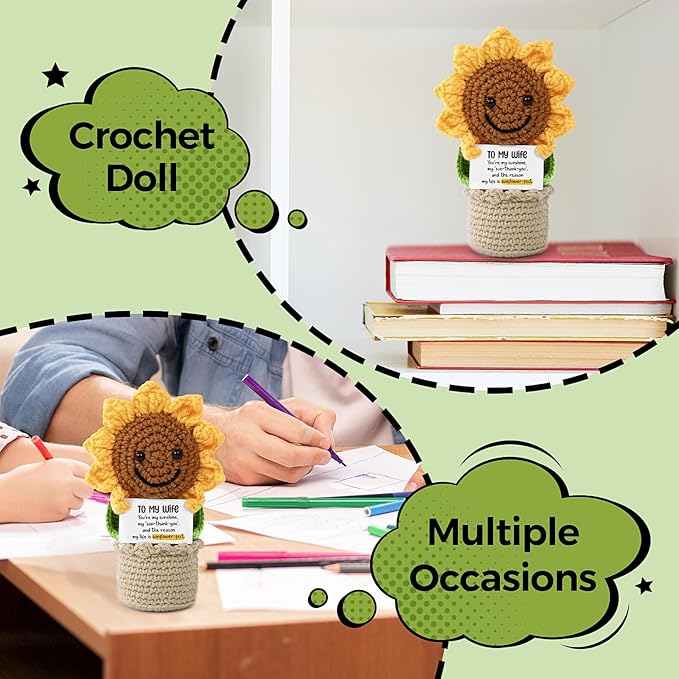 Valentines gift, Handmade Crochet Flowers Sunflower, Emotional Positive Support Crochet, Crochet Toy Doll, Mothers Day, Birthday Gifts for Moms, Home Decor, Gifts for Mom with Gift Box(To My Wife)