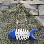 Miyolo Fish Wall Decor Mediterranean Beach Themed Welcome Sign Wooden Fish Skeleton Nautical Ornament for Kids Room Kindergarten School Bathroom 10.8" x 3.8" Porch Door Hanging Decorations