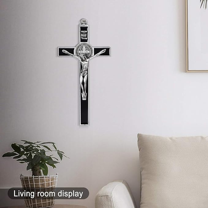Wellcho Black Enamel Crucifix Wall Cross -Saint Benedict Metal Wall Art-7 Inch Cross Give Blessing and The Spiritual Sacred:Faith Gift for your Acquaintances