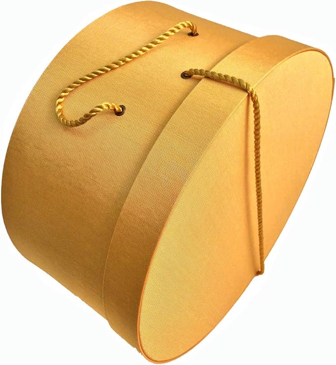 Sarah's Hat Boxes Classic Gold Hat Box – 16.75" x 8.5" (Dia. x Ht.) Handmade in USA – Odorless Non-Toxic Adhesive, Cording Handle – Premium Storage for Hats & Accessories