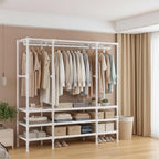Portable Closet,Garment Rack,Heavy Duty Clothes Rack with Cover,Wardrobe Closet with 3 Hanging Rods, 9 Storage Shelves,55.1" L x 17.7" W x 67.7" H,Pale Yellow