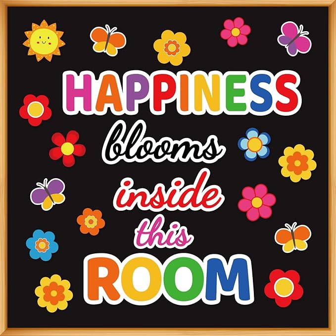 Classroom Bulletin Board Decoration Set Welcome Banner Wall Door Decor Colorful Classroom Decorations for Kindergarten Preschool Elementary and Middle School(Happiness Blooms Inside This Room)