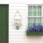 Harooni Spring Summer Welcome Door Sign for Front Door Spring Mason Jar Flowers Door Hanger Sign Wildflower Butterfly Wood Wreath Farmhouse Front Wreaths for Porch Wall Indoor Home Decor 12"x12"