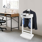 Wood Suit Valet Stand, Valet Stand for Men with Tray and Anti-slip Trouser Rack, Mens Valet Stand for Office, Living Room, Bedroom, White