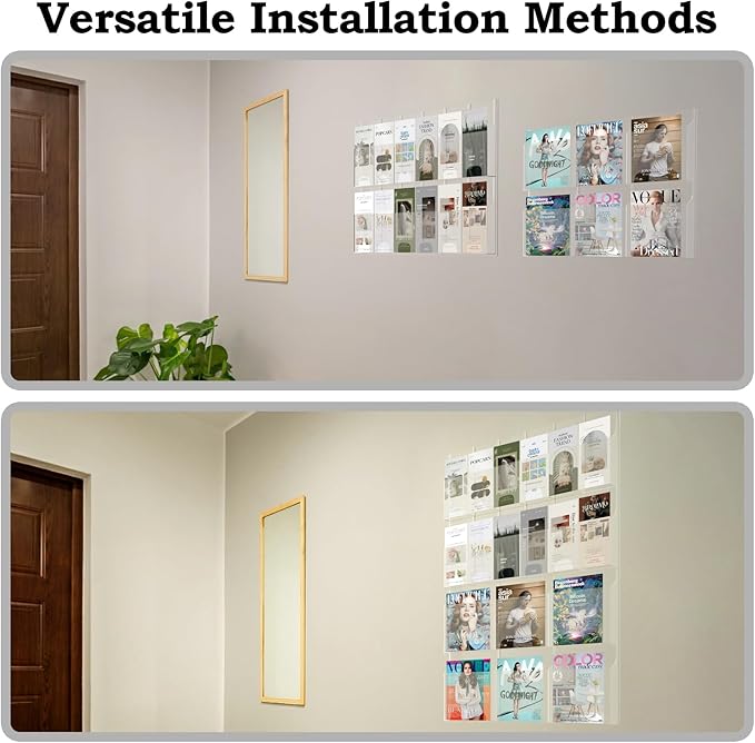 Acrylic Brochure Pamphlet Holder, 6 Magazine Holders and 12 Pamphlet Holders, Clear Brochure Display Holder Wall Mount, Trifold Flyer Rack, Literature Storage Rack for Home, Offices, Waiting Room
