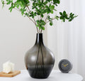Gray Black Glass Vase - 12" Smoked Glass Vase, Large Black Jar, Modern Balloon Demijohn for Decor Living Room, Jarrones Decorativos para Sala, Modern Home Decor