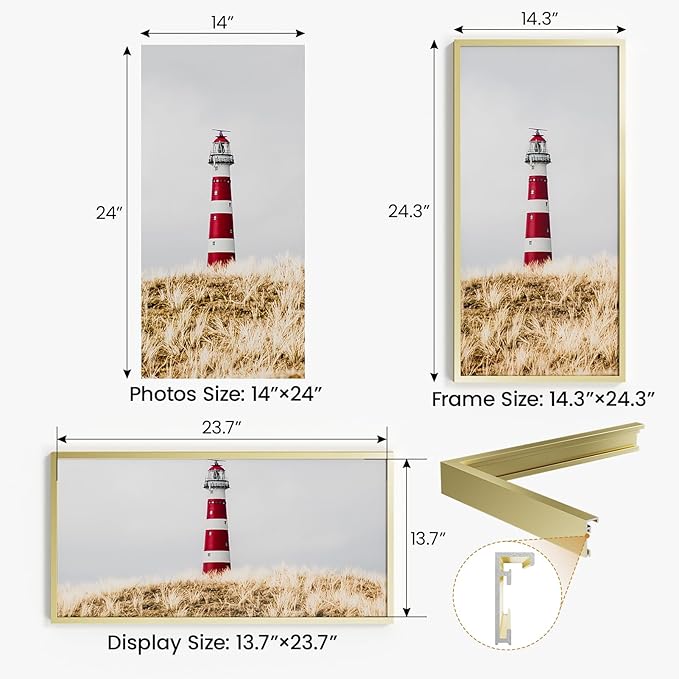 14x24 Aluminum Metal Picture Frame,Tempered Glass Gold Photo Frame 14x24 for Family Photo,Posters,Art,Document to Wall Mount Horizontally or Vertically