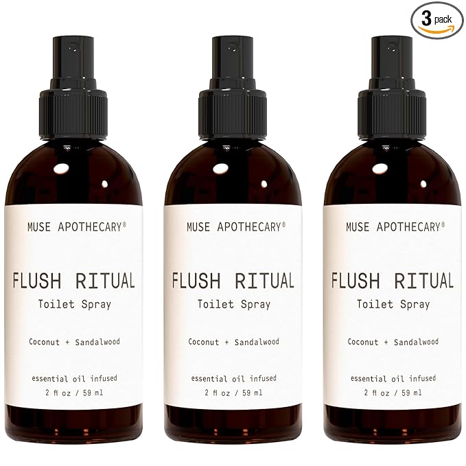 Muse Apothecary Flush Ritual - Aromatic & Refreshing Toilet Spray, Use Before You Go, 2 oz, Infused with Natural Essential Oils - Coconut + Sandalwood, Pack of 3