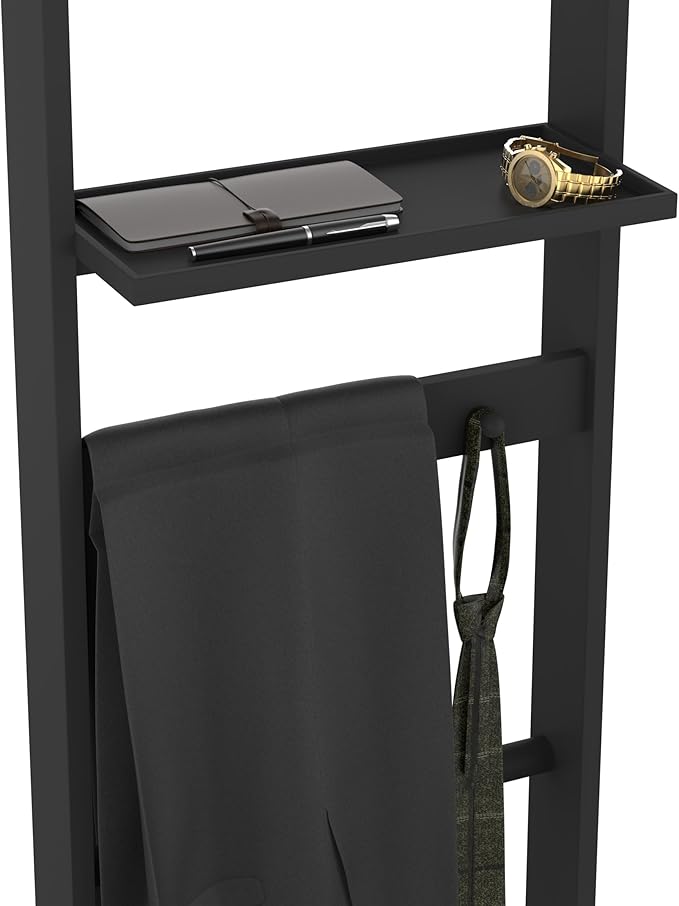 Mens Valet Stand, Wooden Clothes Valet Stand with Tray, Freestanding Suit Rack for Bedroom, Entryway, Living room, Office