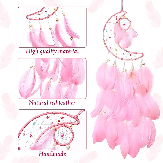 Jetec 3 Pcs Dream Catcher Moon Sun Star Design Handmade Traditional Design Craft Ornament Wall Art Hanging Home Decoration Bedroom Wedding(Sweet Color)