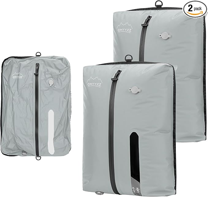 ONTYZZ Vacuum Bags for Travel, IPX8 Waterproof Vacuum Bags, Space Saver for Luggage/Camping/Home Storage (2 Pack NO Pump-Grey)