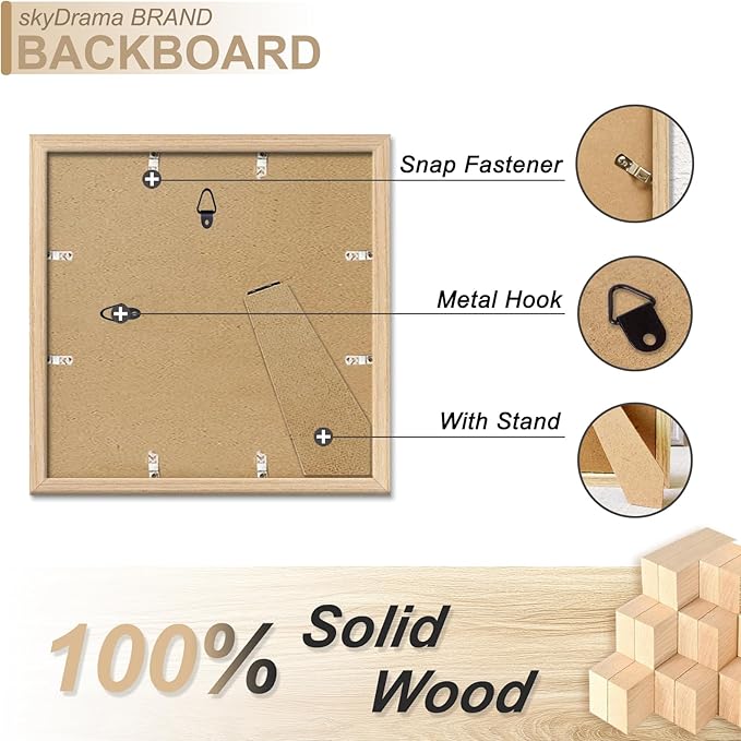 Natural Solid Wood 10x10 Picture Frame, Display 10 x 10 Inch Picture Poster Photo, Vertical & Horizontal Wall Hanging - 2 Pack/Natural/10 x10