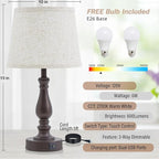 EJIAXIN Table Lamps for Bedrooms Set of 2 - Touch Bedside Lamps with USB C+A Ports - Dimmable Nightstand Lamps for End Tables Farmhouse Night Stand Lamps for Living Room Bed Side Guest Room