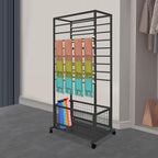 16-Layer Scarf Display Stand, Rolling Scarf Organizer Holder Hanging Rack with Wheels & Storage Basket for Retail Store Boutique Display Bedroom, W26.5*D16.9*H59in (Black)
