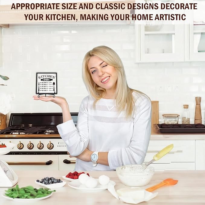 DETIHO Farmhouse Kitchen Decor Wooden Plaque, Above Cabinet Decor, Rustic Wooden Sign with Iron Stand for Home Kitchen Table Shelf Decoration - G03