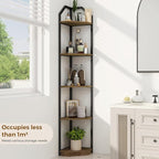 5 Tier Corner Wall Shelf Stand, 70" Metal Corner Shelves Bookshelf Display Shelf for Living Room Decor, Tall Plant Stand Multi Unit Organizer, Standing Shelf for Bedroom,Bathroom,Small Space (Brown)