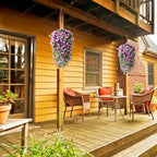 Artificial Fake Hanging Flowers Plants for Outdoor Spring Decoration, 2PCS Faux Silk Violet UV Resistant Look Real Trailing Vines for Outside Home Planter Porch Patio(Violet)