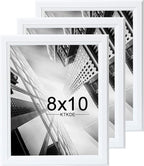 KTKDE 8x10 Picture Frame Set of 3,White Wooden frams, Vertical & Horizontal Wall Hanging for Wall or Tapletop Display,Studio Gallery Photo Frame for Photos, Posters & Art Prints