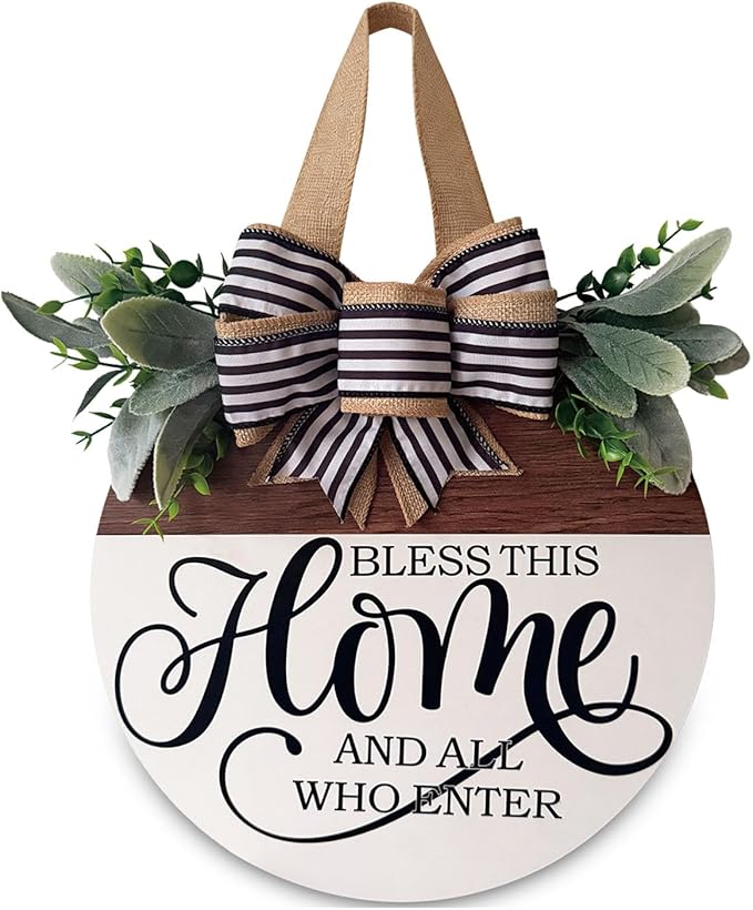 Welcome Sign for Front Door, Floral Round Wood Wreaths Wall Hanging Outdoor Decor, Front Porch Decorations Hanging Gift for Home Outdoor Decor for Spring Summer Fall Holiday