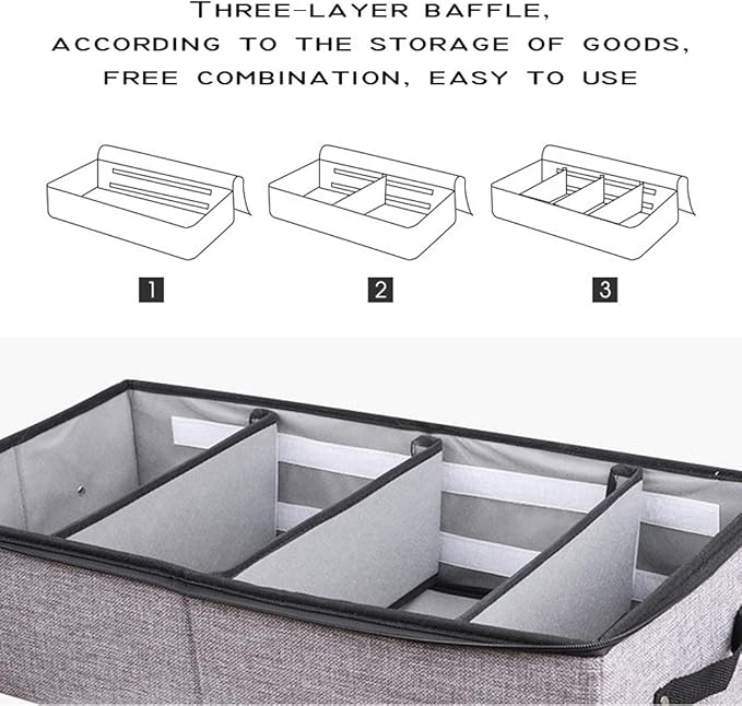 AARAINBOW 2 Packs Foldable Under Bed Clothes Organizer with Lids, Underbed Storage Container with Adjustable Dividers, UnderBed Storage Bins with Handles and Clear Window (Gray+Light Gray)