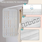 Hanging Jewelry Organizer Storage, 40 Pockets 36 Hooks Necklace Earring Necklace Bracelet Ring Organizer, Double - Sided Design, White