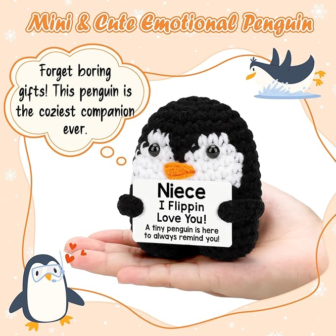 Belatelove Niece Gifts from Auntie Aunt Uncle, Handmade Crochet Mini Penguin Mothers Day Cute Birthday Gifts for Niece, Funny I Love You Gift for Girls, Small Cool Easter Decor