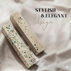 SURI Mezuzah with Printed Scroll for Door – 5 Inch Terrazzo Cream and Turquoise Mezuzah Case, Self-Stick Modern Mezuza Cover, Fits a 4 Inch Scroll, Gift Box Included