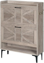 Shoe Storage Cabinet, Shoe Organizer with 2 Flip Drawers, Hidden Shoe Storage for Entryway, Freestanding Shoe Cabinet Organizer with Open Storages, Greige SHHG9401