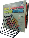 Vinyl Record Storage Holder Stand - Premium Triangle Metal Wire Magazine Rack and Book Holder holds up to 33 Lp Album Records, Functional and Contemporary Vinyl Record Rack Organizer (Black)