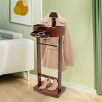 Wooden Suit Rack with Drawer, Valet Stand for Men & Women, Freestanding Clothing Valet Organizer with Wooden Shelf and Charging Port, Solid Birch & Iron Bronze, Holds 22 lbs, for Bedroom Office