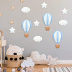 Poen 10 Pcs Star Hot Air Balloon and Cloud Nursery Decor Western Wall Decor for Bedroom Mini Felt Clouds Stars Hot Air Balloon Nursery Felt Wall for Kids Baby Bedroom(Blue)