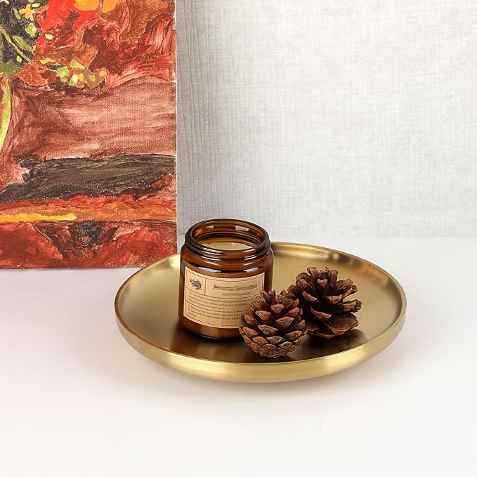 Round Key Dish for Entry Table Stainless Steel Display Tray Gold Candle Plate Jewelry Display Holder for Vanity Kitchen Coffee Counter, 7.5" x 7.5" x 1.2"