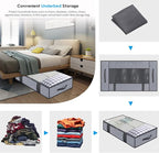 Onlyeasy Foldable Underbed Bags 2 Pack - Blankets Clothes Comforters Storage Bag Breathable Zippered Organizer for Bedroom with Clear Window and 4 Handles, 39.4x19.7x5.9 in, Linen-like Grey, MXDUBBP2