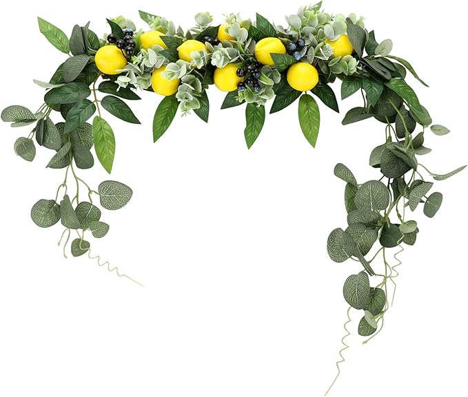 Flower Swag, Artificial Lemon Floral Swag, Door Swag Wreath Twig Simulation Hanging Ornament for Home Wedding Wall Door Decoration