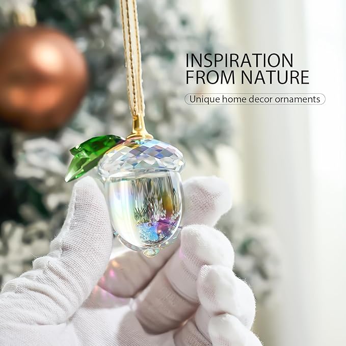 Crystal Acorn Christmas Tree Hanging Ornament Glass Acorn Hanging Ornament Brown Crystal Sun Catcher Decoration Winter Party Home Decoration