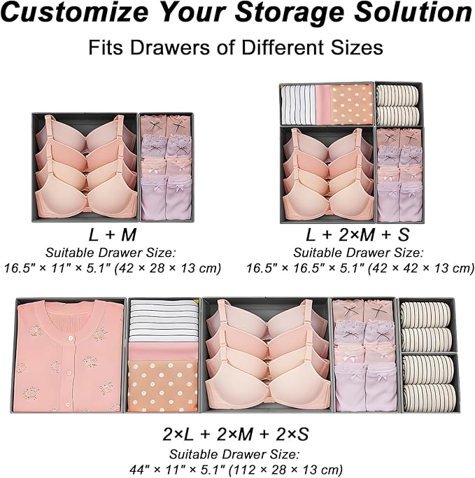 Garvee Drawer Organizer Clothes, Set of 18 Dresser Organizer Bins for Baby Clothes, Underwear, Bra & Sock, Foldable Fabric Closet Drawer Divider Organization for Bedroom, Nursery, Grey