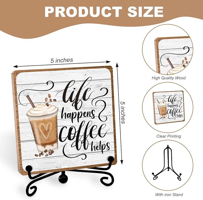Coffee Lover Gifts for Women Men, Funny Coffee Bar Accessories, Table Decorations Supplies, Desk Shelf Cubicles for Bar Decoration Plaque Gifts