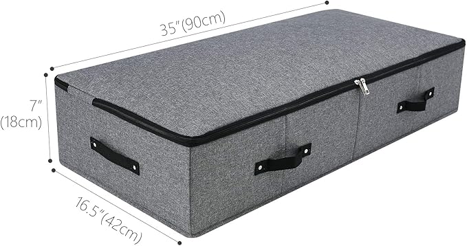 Omygarden Under Bed Storage Bins with Lids, Closet Organizers, Foldable Under-bed Storage Baskets for Sheets, Clothes, Quilts, Sweaters, Wrapping Paper, 35x16.5x7inch, Black Gray, 1PCS