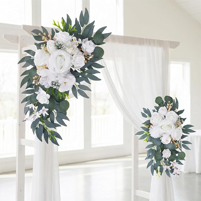 2 Pack Artificial Wedding Arch Flowers, White Flowers for Arch Backdrop, Wedding Decorations Faux Floral Swag, Reusable Flower Garland for Ceremony Reception Decoraction Table Home Isle Decor