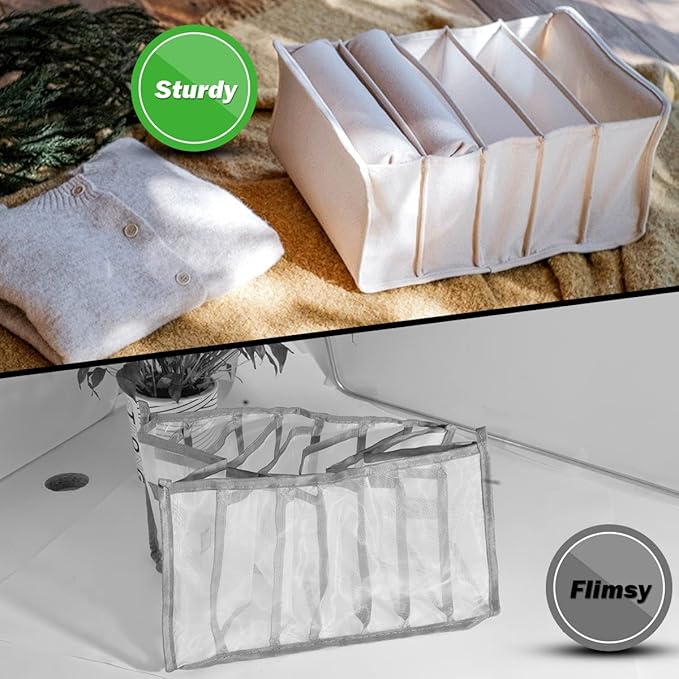 2 Packs Cotton Wardrobe Clothes Organizer, Foldable Closet Organizers and Storage Larger 7 Grids 5 Grids Set Drawer Organizer with PP Board for Clothes, Jeans, Pants, Sweaters, Tshirt