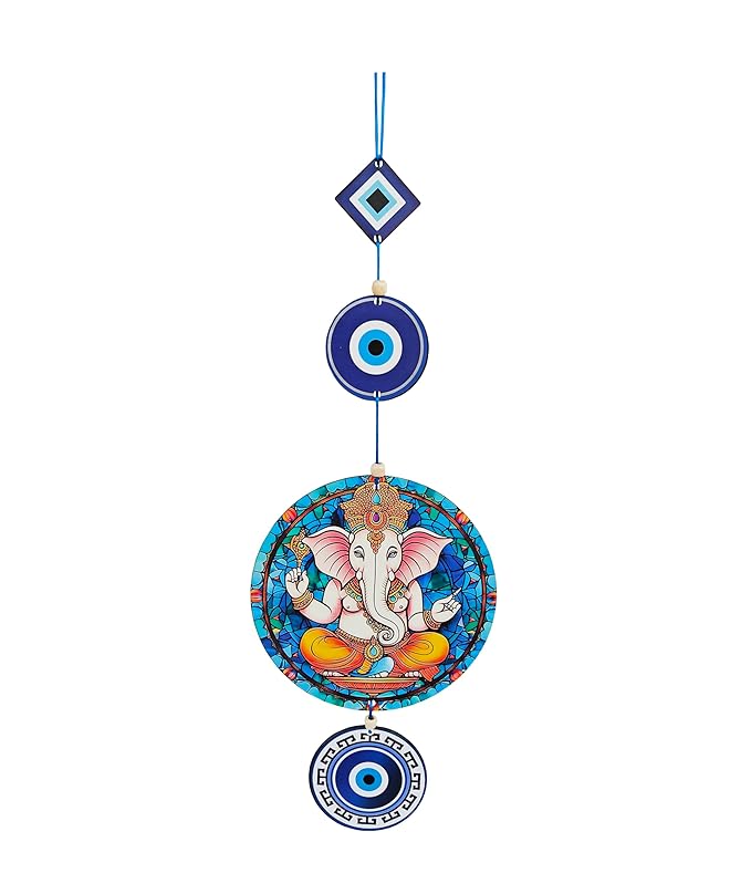 Decorative Bird Mobile Wall Hanging, Colorful Swallow Design with Flowers, Traditional Tattoo Style Art Evil Eye (Ganesh_JI_Hanging_D_2)
