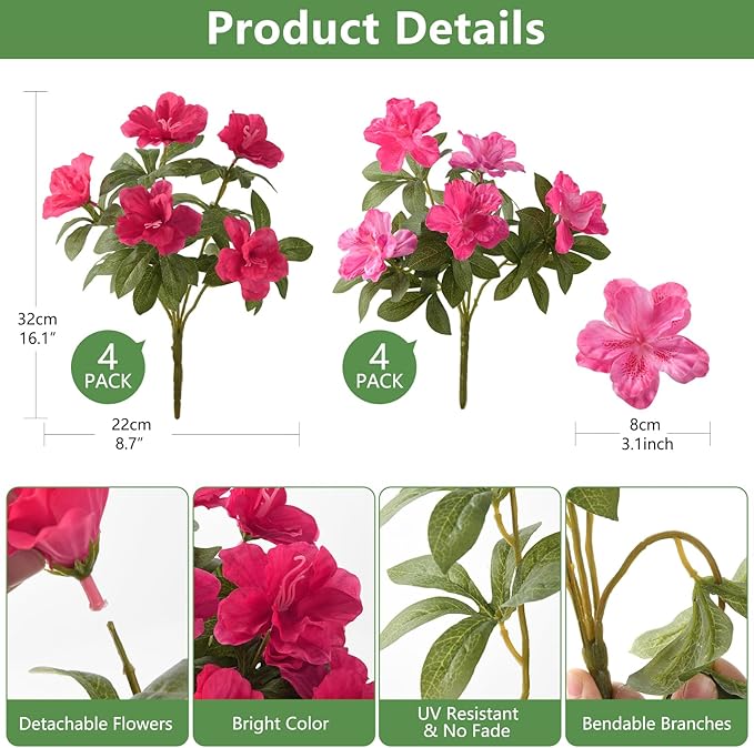Artificial Fake Flowers for Outdoor, 8 Bundles Faux Plants Silk Flowers Spring Decoration UV Resistant No Fade Plastic Flowers for Outside Planters Home Porch Patio Yard Garden Decor