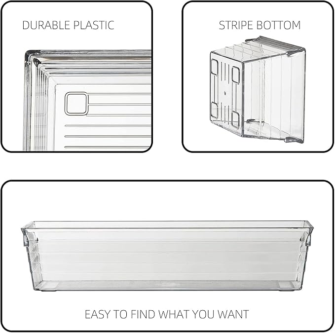 Backerysupply Clear Plastic Drawer Organizer Tray for Vanity Cabinet (Set of 10),Storage Tray for Makeup, Kitchen Utensils, Jewelries, and Gadgets