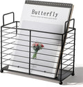 Metal Magazine Holder Rack, Black Iron Wire Storage Basket with Handles for Books, Newspapers, Tablets, Files, Mail Organizer for Home Office Living Room Bedroom
