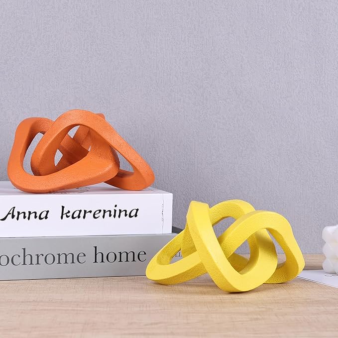 LCCCK Infinity Knot Sculpture Orange Knot Decor Object, Abstract Knick Knacks Coffee Table Modern Statue, Orange Sculpture for Home Living Room Table Ornaments and TV Stand Bookshelf Decorative