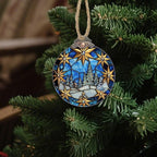 DASTOLL Stained Glass Christmas Decorations, Golden Stars White Snow Scene Suncatcher for Window Christmas Tree Hanging Ornaments Blue Sun Catcher Xmas Decor Gifts for Women Men Mom Nana Friend