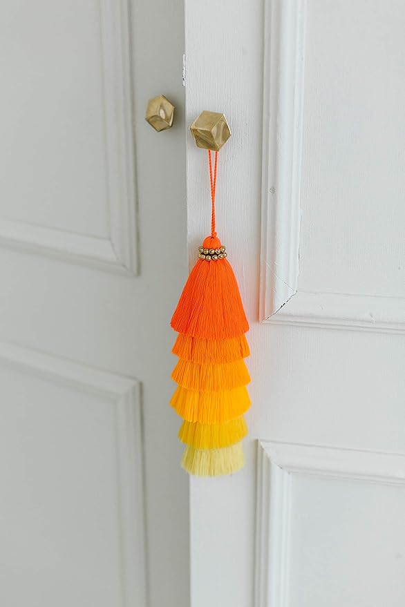 Tassellini Multi-Colored Layered Large Cotton Tassel with Hanging Loop for Furniture Décor, Home or Handbag Accessory (Red)